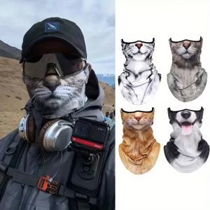 야외 사이클링용 3D 동물 고양이 디자인, 풀 페이스 넥 보호대, 햇빛 가리개, 통기성 빠른 건조 폴리에스터 헬멧 라이너, 여름