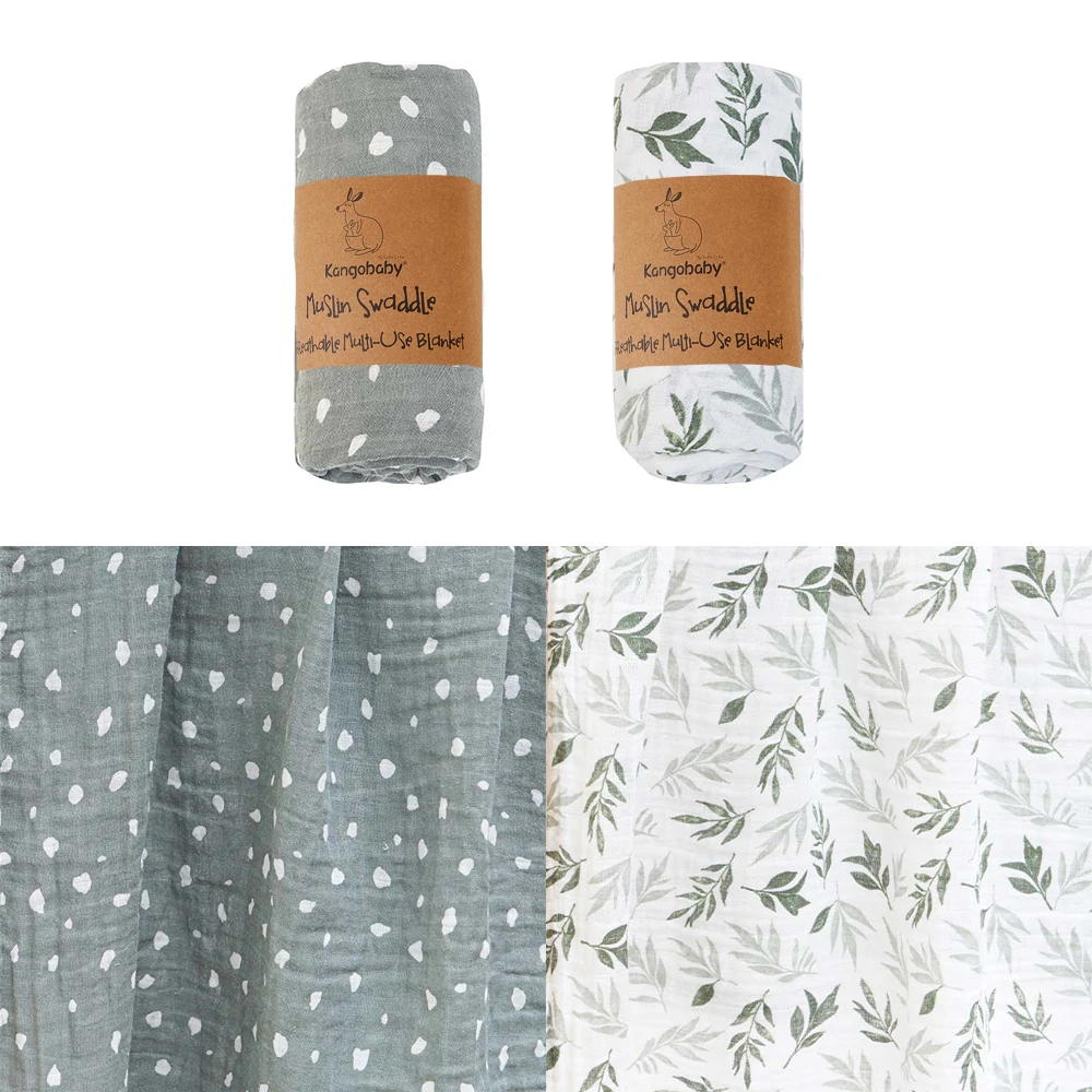 칸고베이비 # 나의 부드러운 삶 #   2개 세트 100% 면 아기 모슬린 포대기 담요 신생아 목욕 타올 유아용 랩