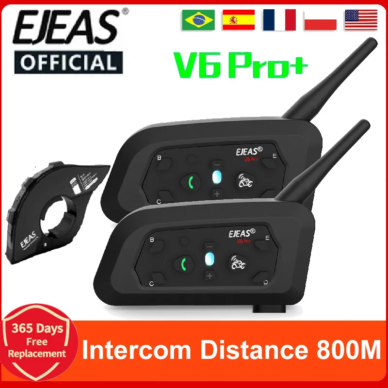 EJEAS V6 PRO+/PLUS 오토바이 헬멧 블루투스 워키 토키 6 라이더 거리 800 미터 방수 IP67