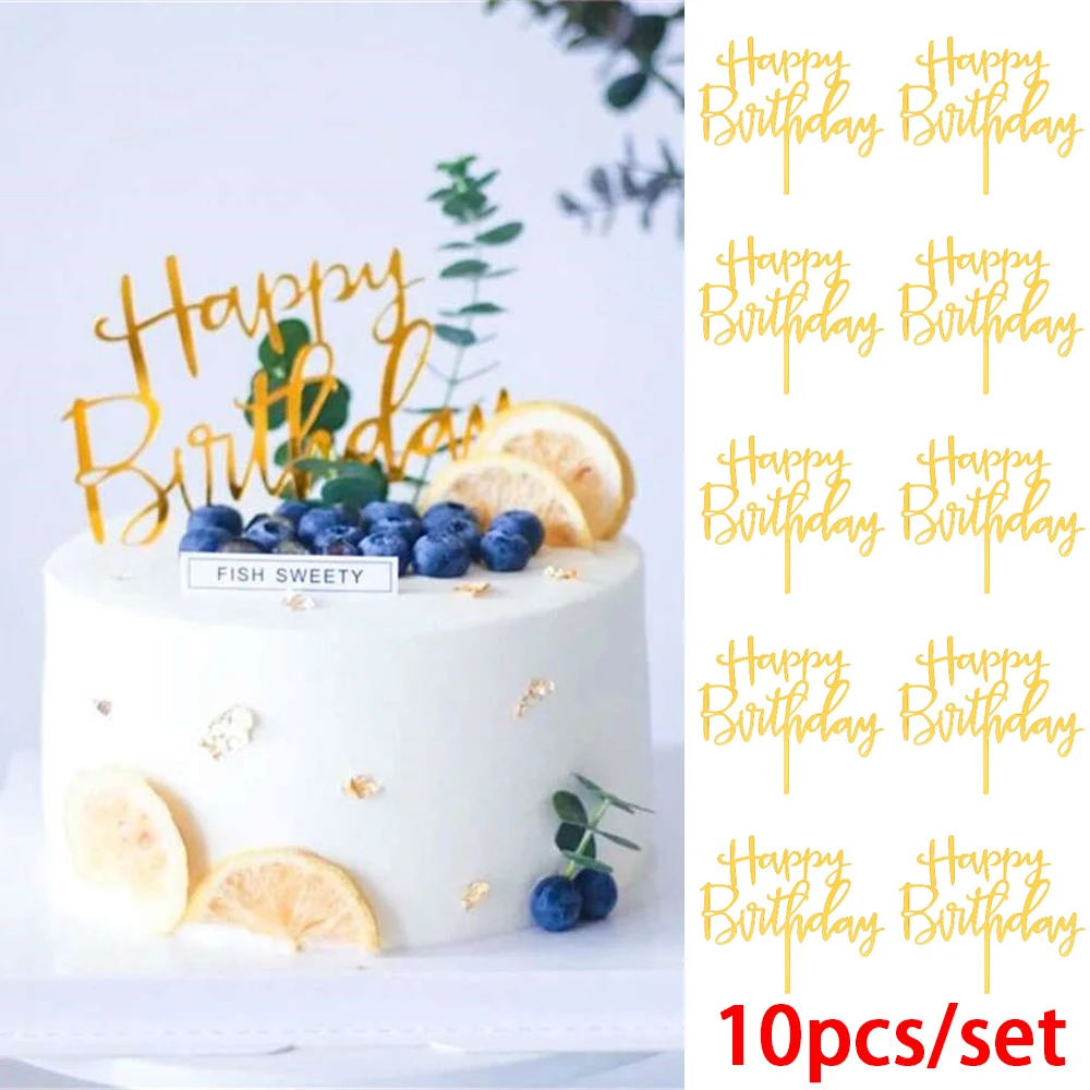 10pcs 플라스틱 Gittler 생일 축하 케이크 토퍼 블링 장식 로그인 생일 축하 케이크 토퍼 소녀의 생일 디저트 장식