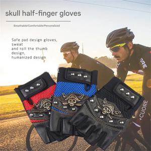 해적 선장 PU 가죽 핑거리스 장갑 남성 여성 두개골 리벳 장갑 힙합 체육관 장갑 여성 모토 반 손가락 장갑