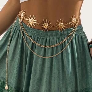 펑크 힙합 스타일 모든 경기 허리 체인 태양 빈티지 금속 여자 벨트 드레스 문 여성을위한 높은 허리 체인 벨트