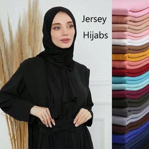 28 색 모달 코튼 저지 Hijab 스카프 라마단 긴 이슬람 목도리 일반 솔리드 소프트 터번 랩 여성용 머리띠
