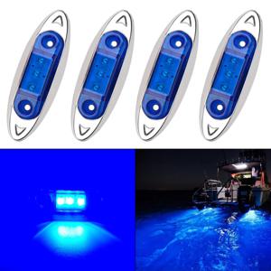해양 보트 조명 4 LED 예복 조명, 캐빈 데크 산책로 계단 램프, 트럭 자동차 블루 LED 램프, 자동 요트 보트 액세서리, 4 개