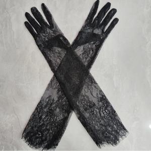 페어리 블랙 레이스 플로럴 신부 웨딩 장갑, 우아한 얇은 긴 섹시한 장갑, 저녁 파티, 나이트 클럽 액세서리, 얇은 장갑