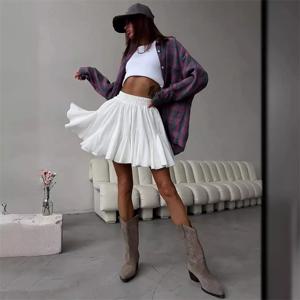 여름 흰색 프릴 미니 스커트 높은 허리 한국어 섹시한 귀여운 프릴 빈티지 테니스 스커트 탄성 허리 투투 짧은 스커트 여성을위한