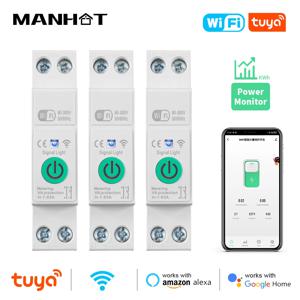1-63A 1P+N Tuya WiFi 스마트 회로 차단기 스위치 Kwh 미터링 타이머 릴레이 MCB 전압 전류 보호 Alexa Google Home Alice
