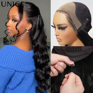 UNice Hair Real Scalp 13x4 정면 HD 레이스 가발(보이지 않는 Drawstring 포함) Pre Everything Glueless Body Wave 인간의 머리 가발 180%