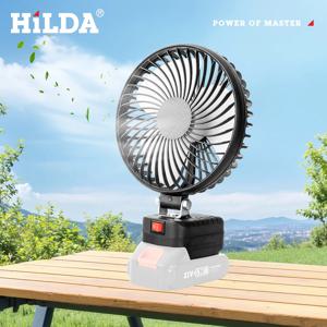 HILDA 블랙 리튬 선풍기 Fit Makita 21V 배터리 대형 팬 블레이드 90 °   도 조절 휴대용 저소음 선풍기 강풍 선풍기