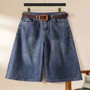 슬림핏 하이웨이스트 와이드 레그 청치마 팬츠 여성용 7부 여름 신상 루즈핏 스트레이트 컷 얇은 데님