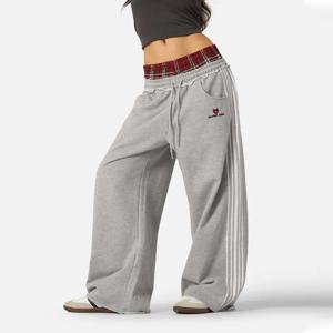 미국 레트로 칼리지 스타일 루즈핏 투피스 세트 (더블 허리 헤드 페이크 욕실 팬츠 포함) 스포츠 레저 2025 패션