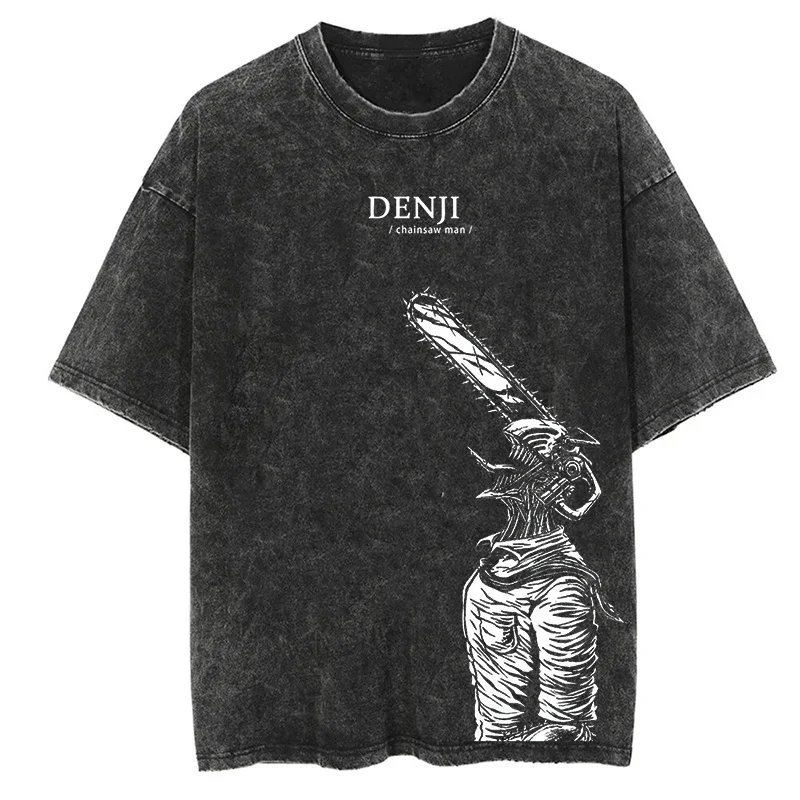 빈티지 워싱 체인소맨 마키마 반팔 라운드넥 티셔츠 남성 의류 신상 상의 & 티셔츠 남성 티셔츠 카미세타스 62947