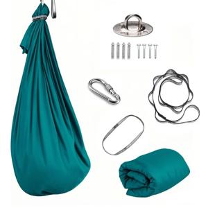 1.5*2.8m 탄성 스윙 해먹 실내 및 실외용 (고정 장치 포함) 탄성 스윙 조절 가능한 에어리얼 요가 성인 힐링 해먹 스윙 세트, 탄성 패브릭 해먹. 요가, 캠핑, 피크닉에 적합한 스윙 해먹, 에브레이스 더 스윙.