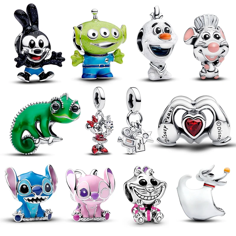 디즈니 신상 참 925 실버 미키 & 스티치 참 비즈 3mm 오리지널 팔찌 목걸이 여성용 DIY 고급 주얼리 선물