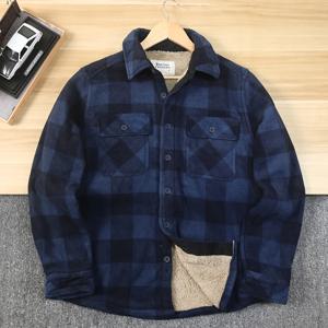 두꺼운 양털 벨벳 남성용 체크무늬 긴팔 셔츠 가을 겨울 따뜻한 야외 캐주얼 셔츠 코트 폴리에스터 섬유 겨울 코트