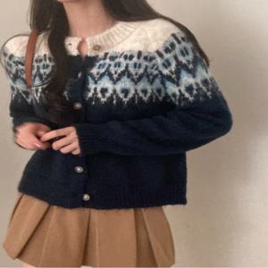 레트로 한국 스타일 컬러 블록 긴 소매 니트웨어 가디건 여성 슬림 패션 탑 2025년 가을 봄 시즌용