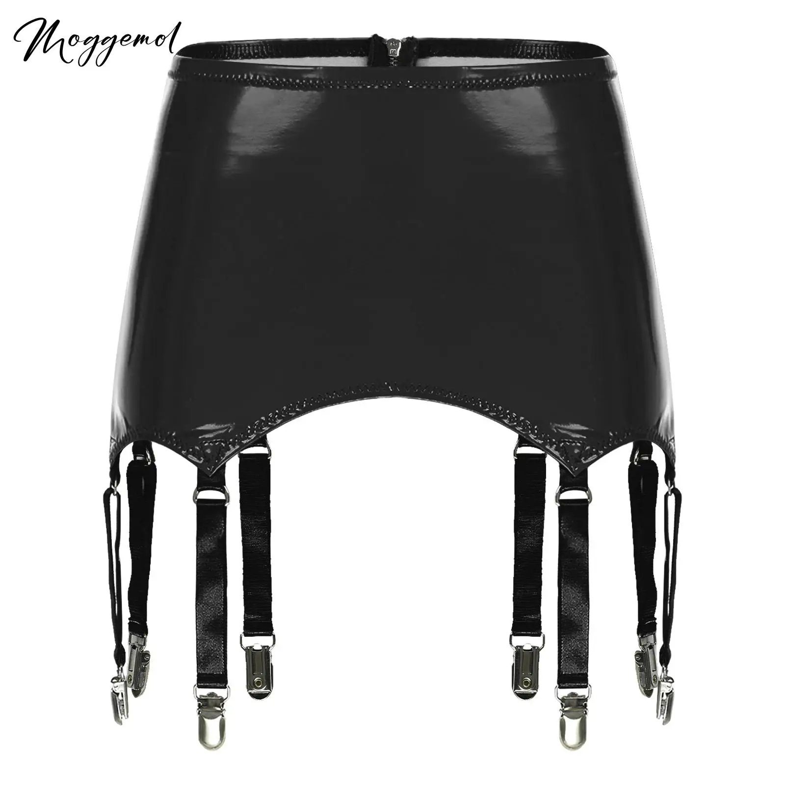 Womens Garters 서스펜더 벨트 스커트 Ladies Wet Look 미니 스커트 금속 클립이있는 가죽 가터 Clubwear 의상 속옷