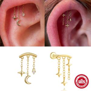 BOAKO 스타 문 체인 술 925 스털링 실버 반짝 이는 여성 피어싱 귀걸이 패션 우아한 럭셔리 스타일 파인 쥬얼리