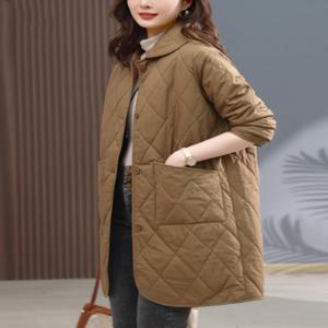 얇은 면 재킷 여성용 중간 길이 가벼운 겨울 코트 패딩 아우터웨어 엄마의 패셔너블한 봄 가을 면 패딩