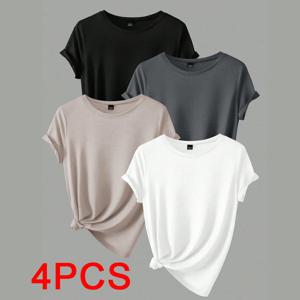 여성 트렌드 티셔츠 레저 여름 상의, 여성 의류, 플러스 사이즈 반팔 티셔츠, 여성 티 탑 의상, 4 개