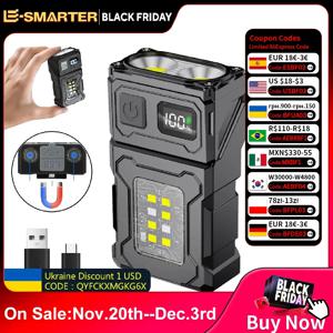 미니 USB 충전식 LED 손전등 휴대용 꼬리 자석 손전등 슈퍼 밝은 캠핑 랜턴 사이드 COB 비상 조명