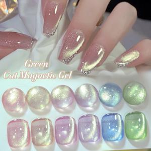 BORN PRETTY 10ml 녹색 고양이 마그네틱 젤 울트라 샤인 홀로그램 글리터 세미 퍼머넌트 매니큐어 용 UV LED 젤 바니시 흡수