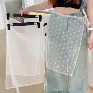 레이스 레이어드 거즈 스커트와 넥타이 여성 빈티지 Bowknot 프린트 시스루 레이스 스트랩 원피스 붕대 Tulle Dress Curtain