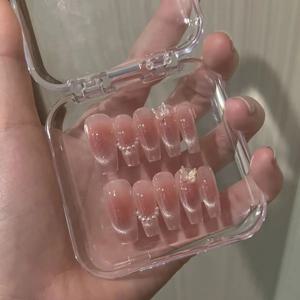 10개 핑크 나비 프레스온 네일 캣아이 블러쉬 가짜 손톱 수제 DIY 인조 손톱 여성 웨딩 파티용