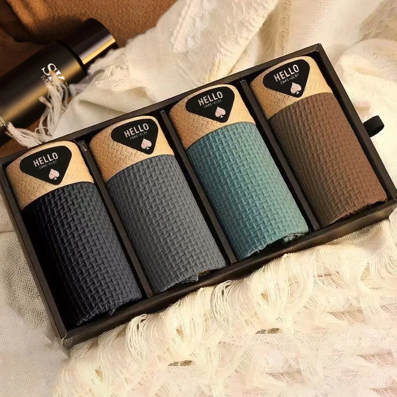4pcs 남자 복서 반바지 얼음 실크 속옷 플러스 사이즈 속옷 멋진 통기성 섹시 슬림 팬티 메쉬 란제리 도매 많이