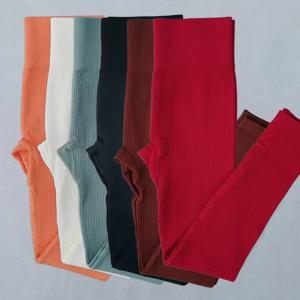 여성용 골지 심리스 레깅스 하이웨이스트 짐 요가 팬츠 푸쉬업 레깅스 운동복 피트니스 워크아웃 레깅스 부티 스포츠 타이즈