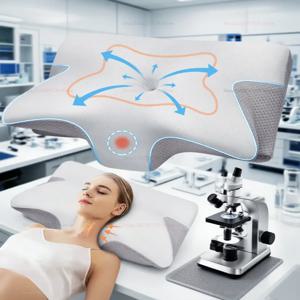 1개 메모리폼 경추 베개, 2 in 1 인체공학적 컨투어 정형외과 베개 목 통증 지원 베개 베개 커버 교체 가능