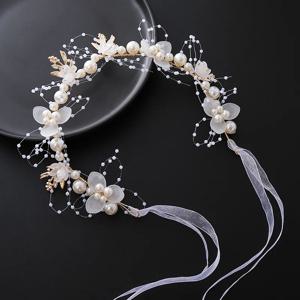 신부 머리띠 진주 꽃 머리띠 어린이 꽃 화관 슈퍼 요정 공주 헤어 액세서리 머리띠 리본