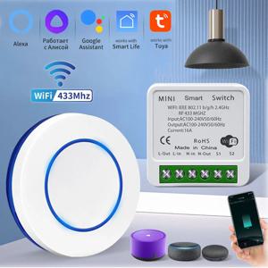 투야 WiFi 스마트 스위치 16A RF 433Mhz 무선 리모컨 푸시 버튼 스위치 음성 제어 (알렉사, 구글 어시스턴트, 앨리스 지원)