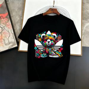 남녀 공용 패턴 티셔츠 다용도 루즈핏 순면 2025 여름 신상 반팔 세일러 칼라 프린트