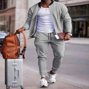 남성 캐주얼 투피스 세트 그레이 야구 칼라 오픈 가디건 스웨트셔츠 후드 팬츠 루즈핏 편안한 의류 세트