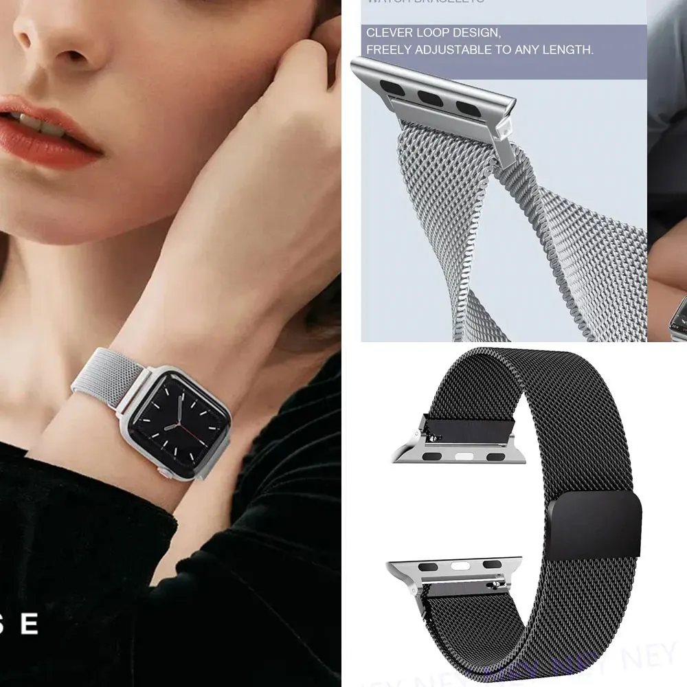 애플 워치 밴드용 밀라니즈 루프 스트랩 49mm 44 40 42 45 41mm 메탈 스테인리스 스틸 브레이슬릿 아이워치 시리즈 11 10 46mm 울트라2 3