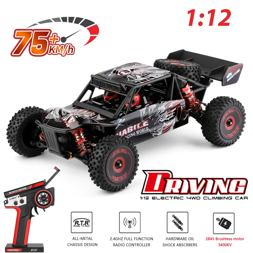 WLtoys 124016 V8 RC카 브러시리스 4륜구동 전기 고속 오프로드 무선 조종 드리프트 RC카 성인용 장난감 (75 KM/H)