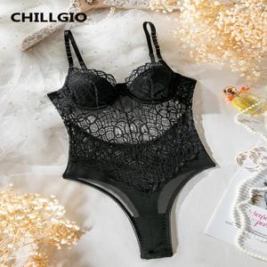 CHILLGIO 바디 수트 여성 란제리 럭셔리 파티 오버올 슬림 원피스 투명한 조합 Romper Black 섹시한 Strappy Catsuit
