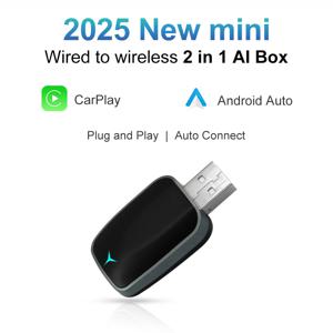 2025 새로운 2 In 1 무선 Carplay AI Box 안드로이드 자동 플러그 앤 플레이 원래 자동차 유선 Carplay를 무선으로 변환하는 데 적용 가능