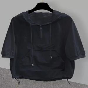 자외선 차단 아이스 실크 하프 집업 후드티 반팔 남성 패션 작업복 루즈핏 자외선 차단 의류 대형 포켓 포함