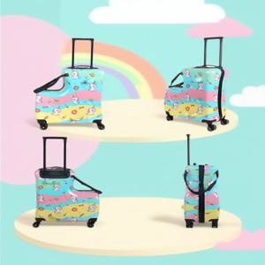 어린이용 캐리어 여행 가방, 바퀴와 손잡이가 있는 만화 캐릭터 디자인, 아이들이 앉아서 탈 수 있는 세련된 유니버설 휠