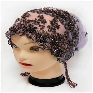 새로운 인기 물고기 꼬리 모자 메쉬 패브릭 반짝 이는 골드 스레드 자수 아크릴 구슬 장인 아랍 이슬람 두바이기도 머리띠