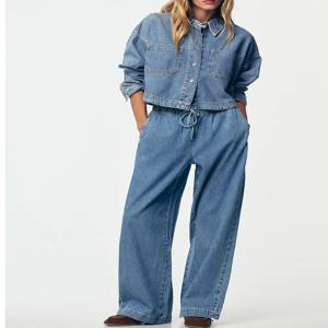 2025년 가을 신상 여성용 짧은 데님 셔츠 캐주얼 청바지 민족 무대 의상 전통 한복 패션 여성 상의