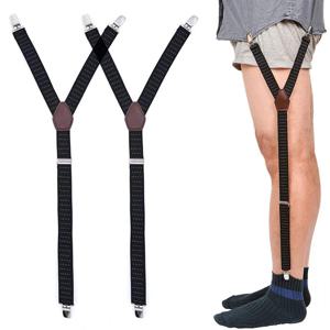 2pcs 남자 셔츠 홀더는 Y 스타일 조정 가능한 탄성 다리 멜빵 스트랩 미끄럼 방지 클립 군용 양말 가터 클램프를 유지합니다