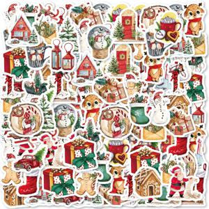 46pcs 엘크, 산타, 양말 크리스마스 테마 스티커 장식 노트북 전화 케이스 물병 클래식 장난감 DIY 데칼