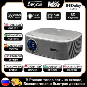 Everycom HQ10W 1080P 프로젝터 풀 HD 4K 26000 루멘 프로젝터 가정용 비디오 스마트 TV 2+64GB 영화관 비머(돌비 포함)