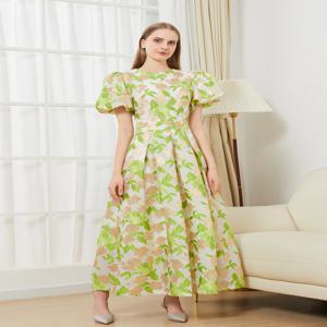 여성용 퍼프 소매 자수 자카드 공주 파티 원피스, 우아한 긴 드레스, 무도회 꽃 파티 원피스, 예쁜 럭셔리 신상