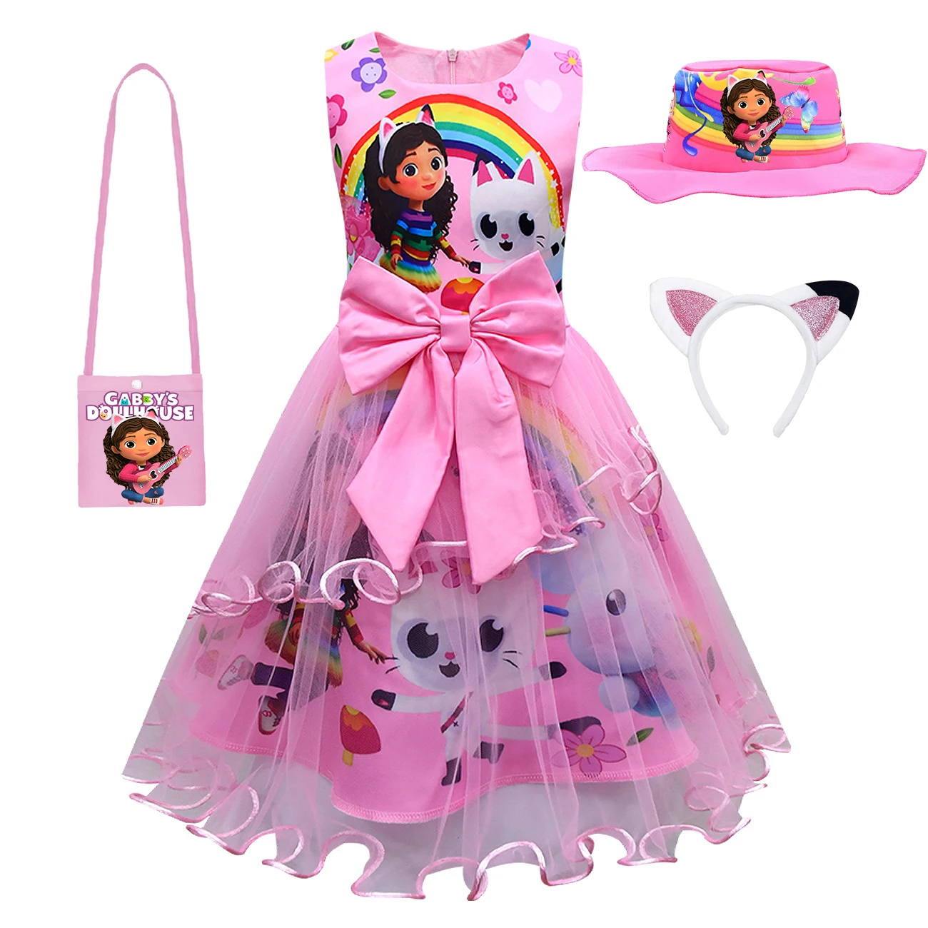 어린이 Gabbys 의상 모자 가방 Hairband G-Gabbys-Dollhouse 의류 Mercat 드레스 동물 웃는 고양이 자동차 고양이 Gaby 소녀 드레스