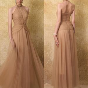 맞춤형 패션 쉬폰 플리츠 스팽글 A 라인 홀터 미디 드레스, 맞춤형 행사 드레스, 클래식 절묘한 모던 스타일 파스