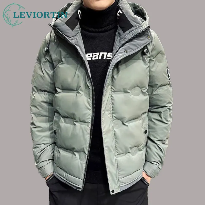 남성용 두꺼운 다운 재킷, 따뜻하고 차가운 방한 아웃웨어 탑, 캐주얼 화이트 덕 다운 후드 코트, 겨울 신상